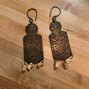 baroque goth witchy hippy wolftea animal toe bone ear hangers damask WOLF TEA